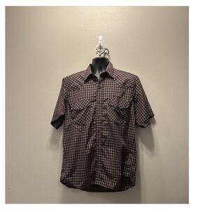 Vintage Crazy‎ Cowboy Red/Green Plaid Black PearlSnap Short Sleeve Shirt Size XL